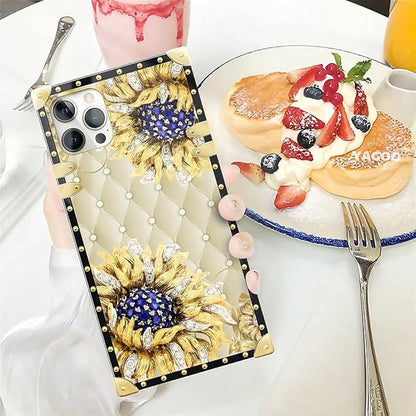Compatible with iPhone 12 12 Pro Case, Sunflower Diamonds Leather Luxury Golden - Image 5