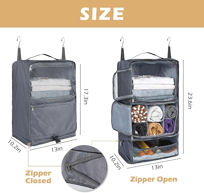 Surblue Hanging Shelves Travel Storage Bag Compression Packing Cube - Image 5