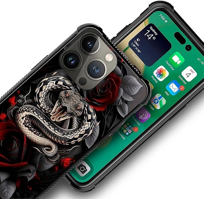 for iPhone 13 Pro Case, Entwined Rose Snake Pattern Graphic Design Girl Boy - Image 3