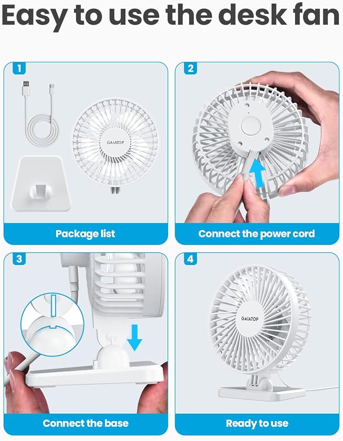 Gaiatop USB Desk Fan, Small But Powerful, Personal Portable Quiet 3 Speeds - Image 4