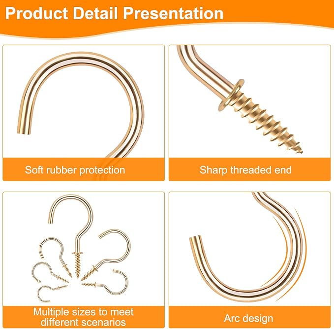 Gold Cup Screw Hooks, 3/4 inch Metal Screw in Hooks 160 Pack Plant Hanger Wind - Image 4