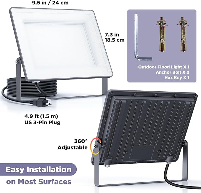 100W 12000LM Flood Lights Outdoor, Bright LED Work Light - Image 3