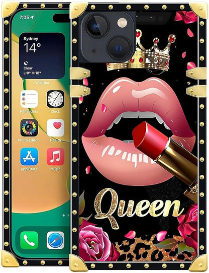 Compatible with iPhone 14 Case, Glitter Red Rose Queen Leopard Lipstick Luxury by Unknown