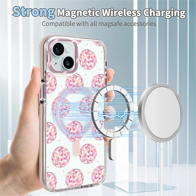 Case for iPhone 13/14, Disco Balls Pink Phone Case Design，for Women Girls - Image 4