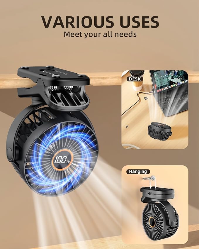TUNISE Mini Clip on Fan, Battery Operated Desk Fan, Digital display，3 Speeds - Image 7