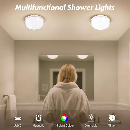 4-Pack Rechargeable Shower Light No Wiring, 15 RGBW Color Changeable Waterproof - Image 3