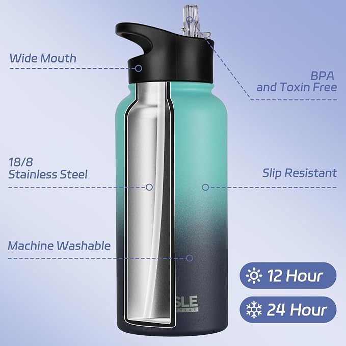 HASLE OUTFITTERS 32 oz Insulated Water Bottle Stainless Steel Double Walled - Image 2