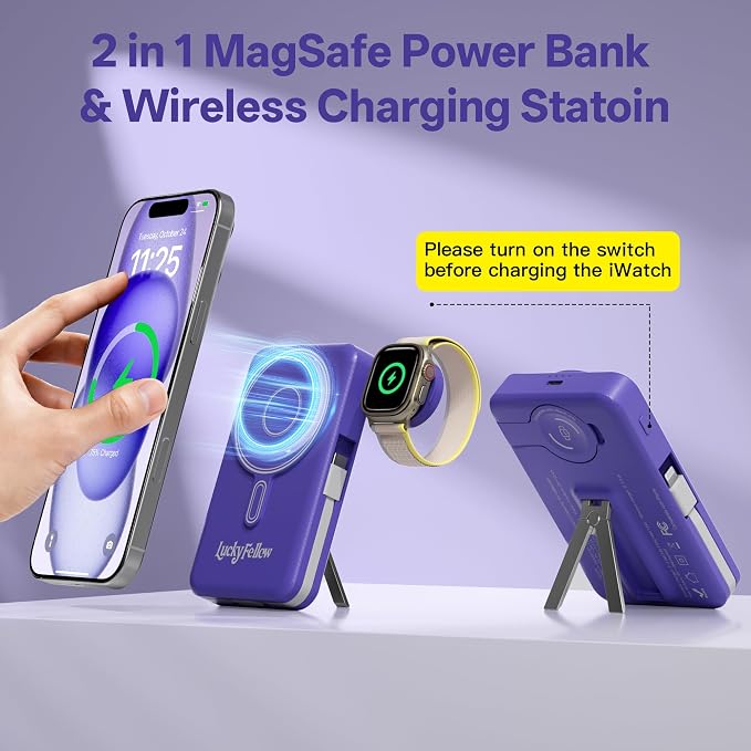 Magnetic Portable Charger Built-in Cables, 10000mAh Fast Charging Wireless - Image 2