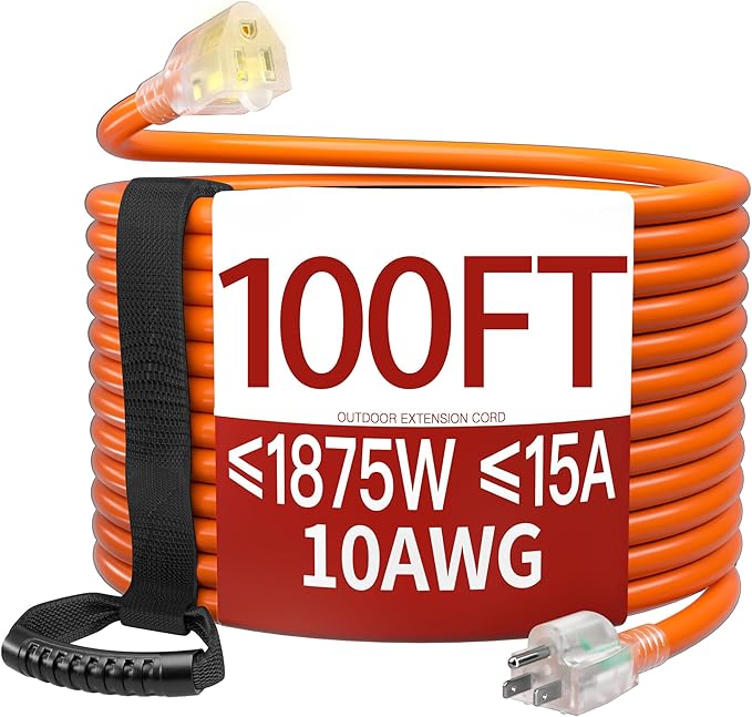 100 FT 10 Gauge Extension Cord Outdoor, Heavy Duty Weatherproof & Flame by Skrizcable