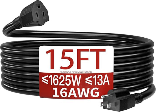 Skrizcable 16/3 13A 125V 1625W 15 FT Outdoor Extension Cord Waterproof by Skrizcable