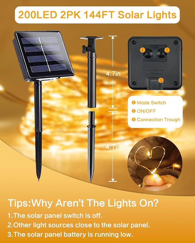Solar String Lights Outdoor, 2 Pack 144FT 400 LED Solar Twinkle Lights - Image 7