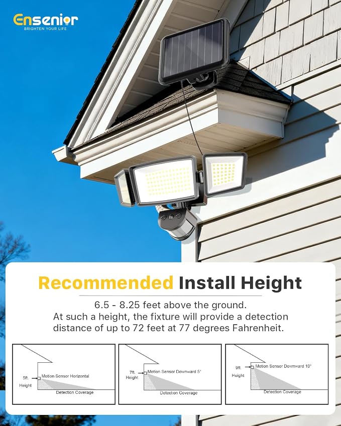 Ensenior Solar Security Lights, Wide Beam Flood Light 6500K Super Bright - Image 7