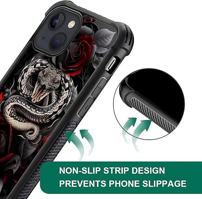 for iPhone 15 Plus Case, Entwined Rose Snake Pattern Graphic Design Girl Boy - Image 3