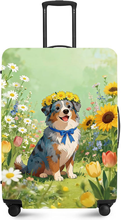 ANNA QUEEN Spring Cute Dog Travel Luggage Cover-Flower Stretchable Airplane by ANNAQUEEN