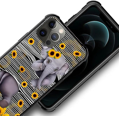 for iPhone 11 Pro Max Case, Cute Little Elephant Sunflower White Line Art - Image 5