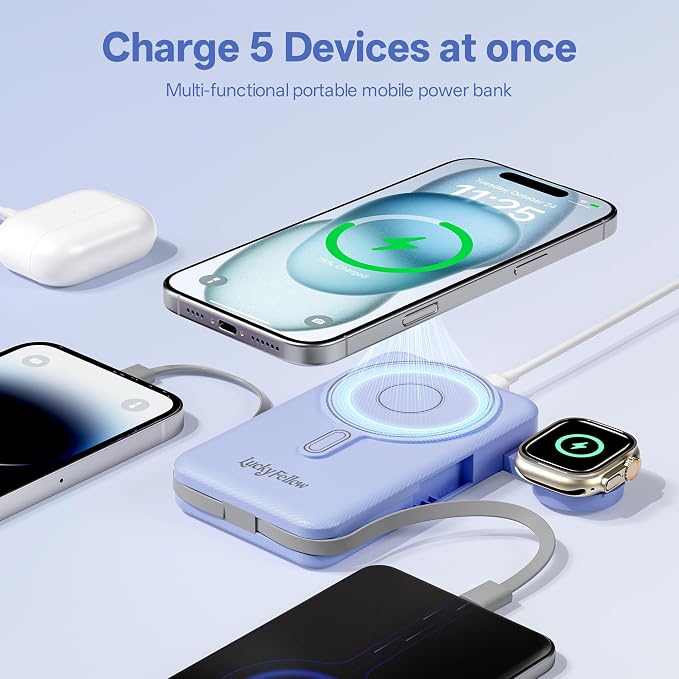 Magnetic Portable Charger Built-in Cables, 10000mAh Fast Charging Wireless - Image 7