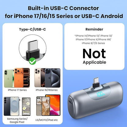 Mini Portable Charger for iPhone 17/16, 5500mAh LCD Display USB C Power Bank - Image 2