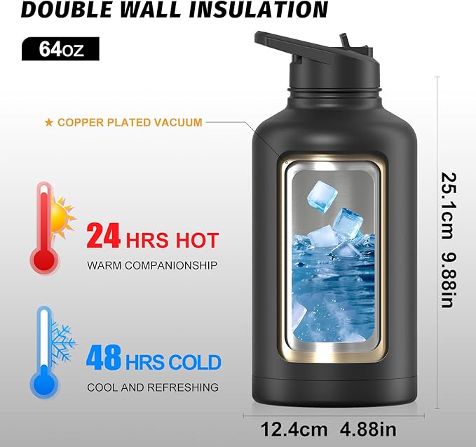 64oz Insulated Water Bottle, BPA Free&Leak Proof, Half Gallon Stainless Steel - Image 2