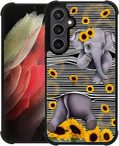 for Samsung Galaxy S23 FE Case, Cute Little Elephant Sunflower White Line Art by FKBRCL4U