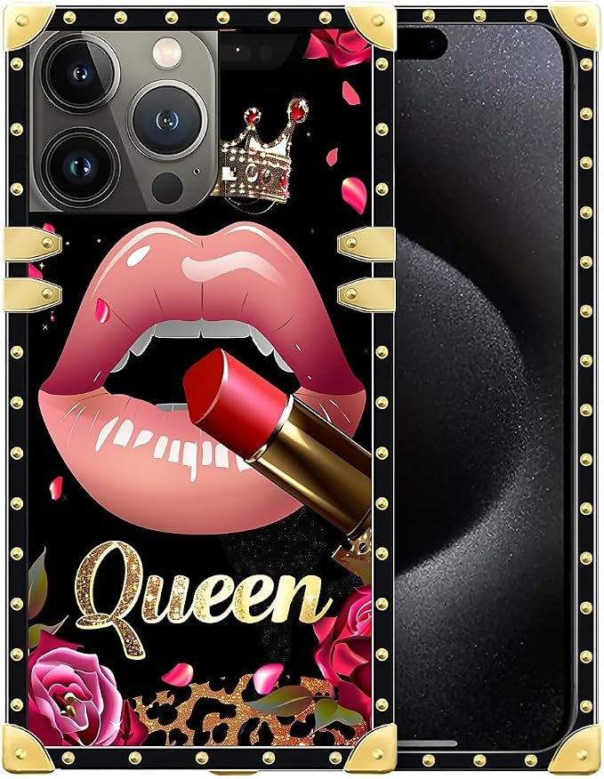 Compatible with iPhone 16 Pro Case, Glitter Red Rose Queen Leopard Lipstick by Unknown