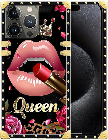Compatible with iPhone 16 Pro Case, Glitter Red Rose Queen Leopard Lipstick by Unknown