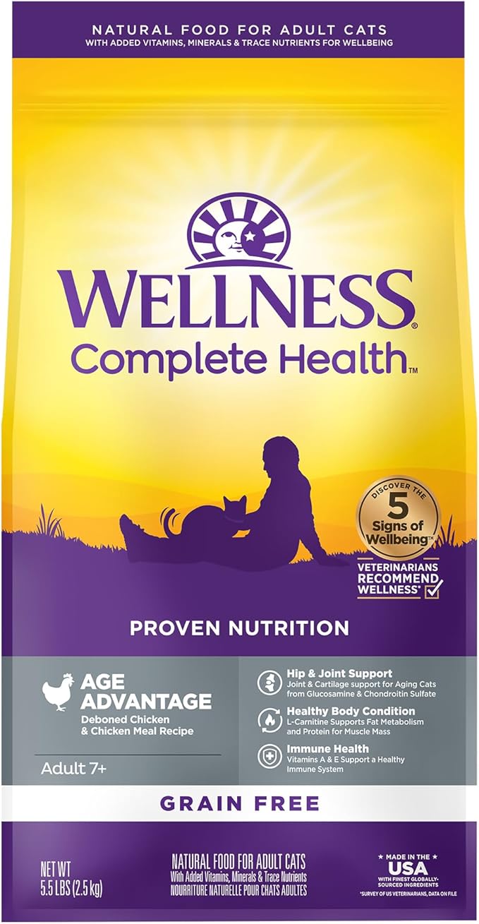 Wellness Complete Health Senior Dry Cat Food, Grain Free Kibble, Chicken Recipe by WellnessNaturalPetFood