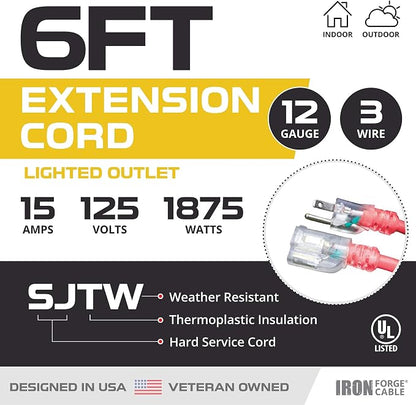 Iron Forge Cable 6 ft Lighted Outdoor Extension Cord - Image 2