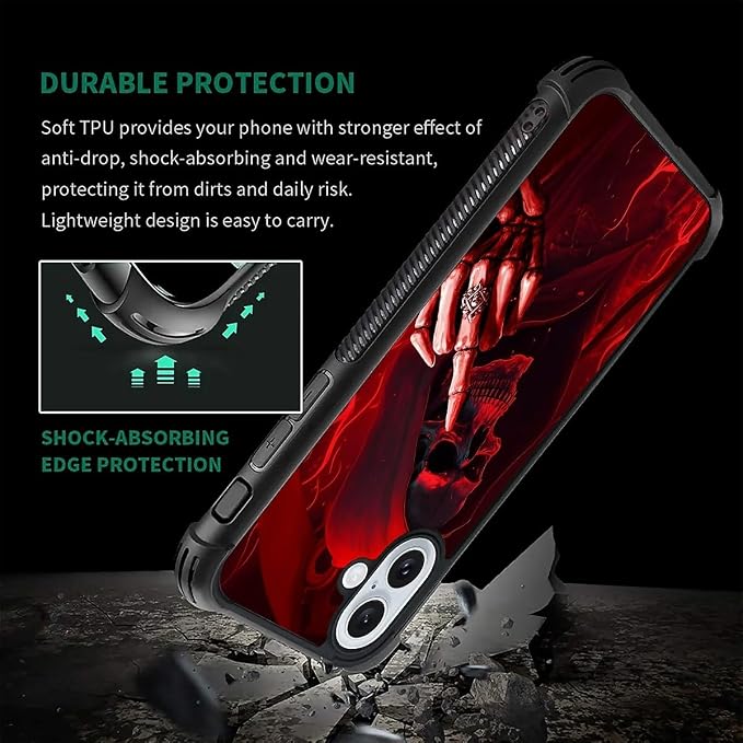 for iPhone 16 Plus Case, Gestures Funny Skull Pattern Graphic Design Girl Boy - Image 7