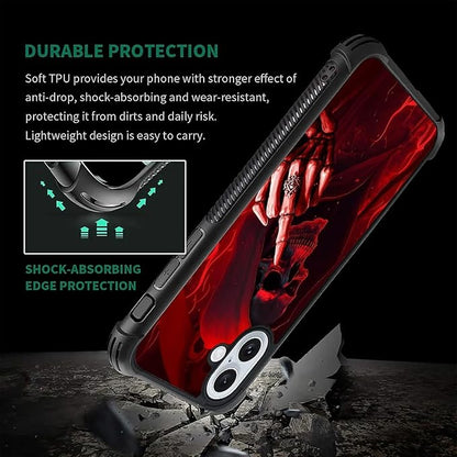 for iPhone 16 Plus Case, Gestures Funny Skull Pattern Graphic Design Girl Boy - Image 7
