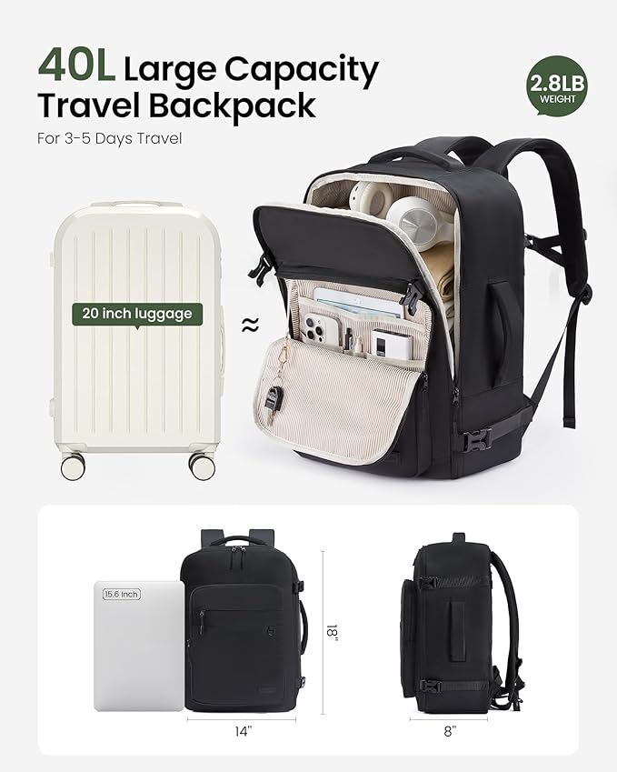 LOVEVOOK 40L Carry on Backpack, Large 17 Inch Travel Backpack - Image 3