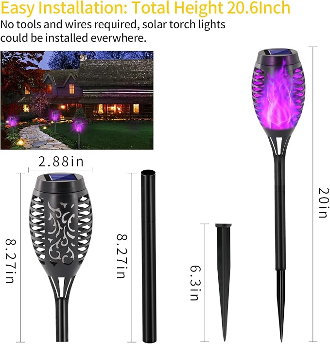 EOYIZW Solar Lights Outdoor, Halloween Decorations Purple Solar Tiki Torches - Image 3