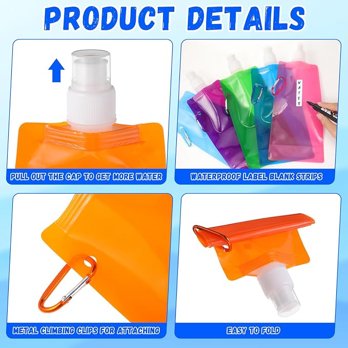 Teenyyou 24 Pack Collapsible Water Bottles Bulk 16oz Foldable Water Bottles - Image 3