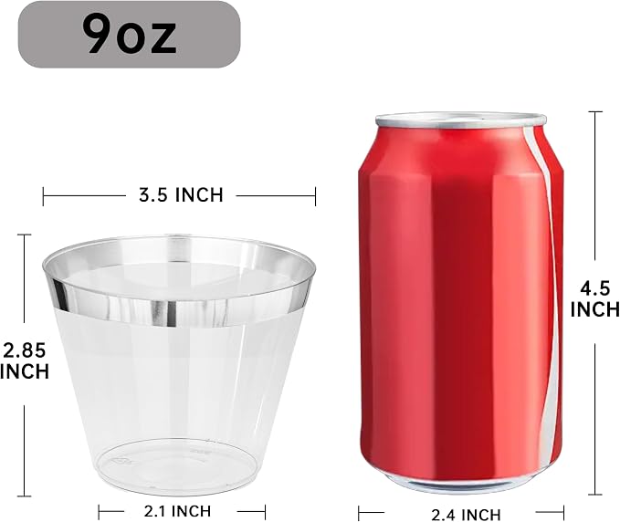 I00000 200pcs Silver Disposable Plastic Cups 9 oz Clear Plastic Cups Old - Image 4