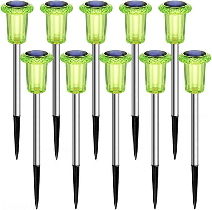 DenicMic Solar Lights Outdoor 10 Pack Waterproof Green LED Stainless Steel - Image 7