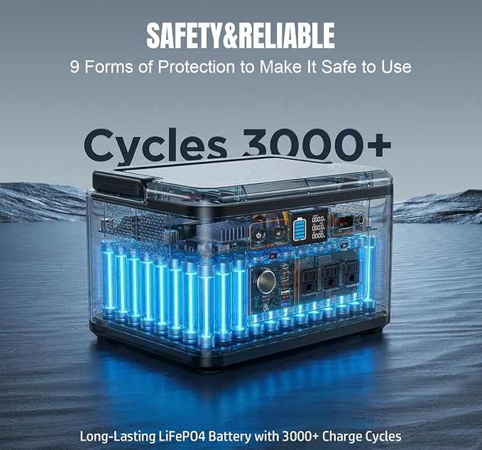 Portable Power Station 650W, 576Wh Solar Generator, LiFePO4 Battery 3.5 Hour - Image 7