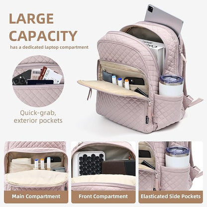 Backpack for Women, College Backpack, Quilted Casual Daypack, Waterproof - Image 5