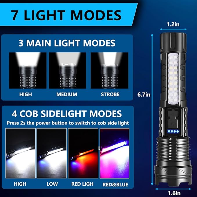 Rechargeable LED Flashlights, 000 Lumens Super Bright Handheld FlashLight - Image 3