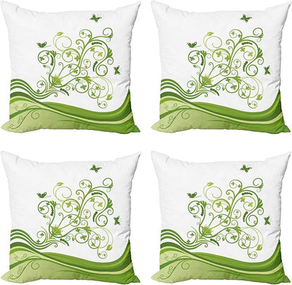 Ambesonne Vines Throw Pillow Cushion Case Pack of 4, Butterflies Leaves Flowers by Ambesonne