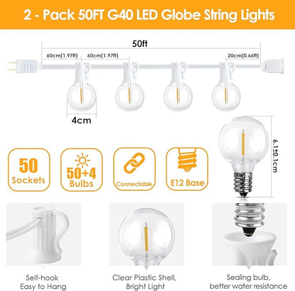 Mlambert 100Ft Outdoor String Lights, G40 Globe Patio Lights - Image 4