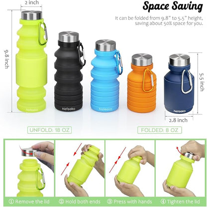 Nefeeko Collapsible Water Bottle, Reuseable BPA Free Silicone Foldable Water - Image 2