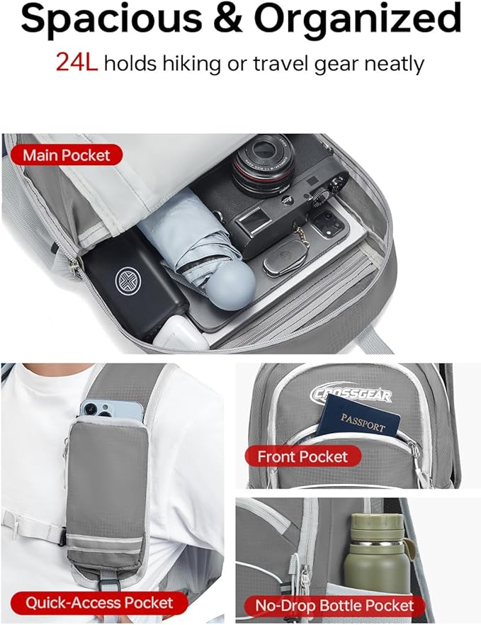CROSSGEAR Packable Hiking Backpack, 24L RFID Lightweight Foldable Daypack - Image 2