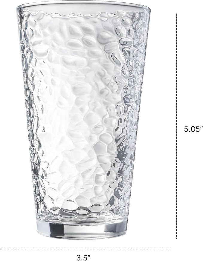 Set of 10 Hammered Glass Cups, 16oz. Dishwasher Safe Cocktail Drinking Glasses - Image 7