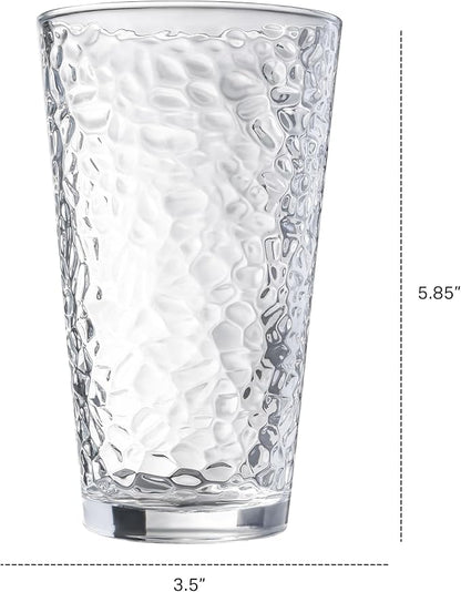 Set of 10 Hammered Glass Cups, 16oz. Dishwasher Safe Cocktail Drinking Glasses - Image 7