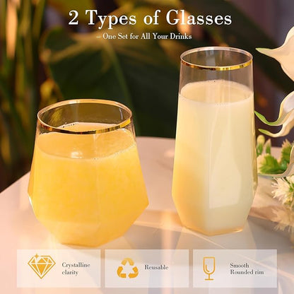 48 Pack Plastic Glasses – 24 x 9oz Stemless Champagne Flutes & 24 x 12oz - Image 4