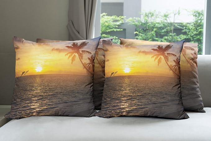 Ambesonne Beach Decorative Throw Pillow Case Pack of 4, Palm Trees in Tropical by Ambesonne