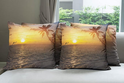 Ambesonne Beach Decorative Throw Pillow Case Pack of 4, Palm Trees in Tropical by Ambesonne