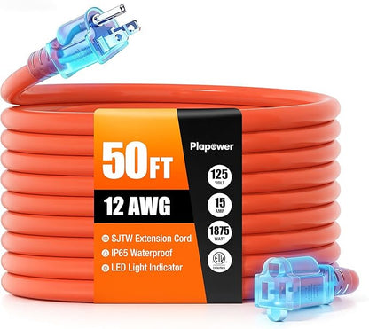 Outdoor Extension Cord 50 FT Waterproof, 12/3 Gauge Heavy Duty 3 Prong Power by Unknown
