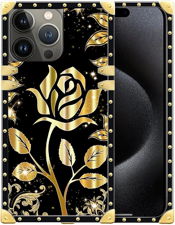 Compatible with iPhone 16 Pro Max Case, Shine Gold Rose Luxury Golden Decoration by Unknown