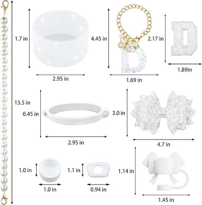 9PCS White for Stanley Cup Accessories Set Bling Initials Bow Charms for - Image 3