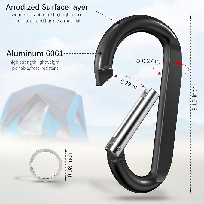 sprookber 3" Carabiner Clip Keychain, D Ring Caribeaner Clip, Key Clip - Image 2